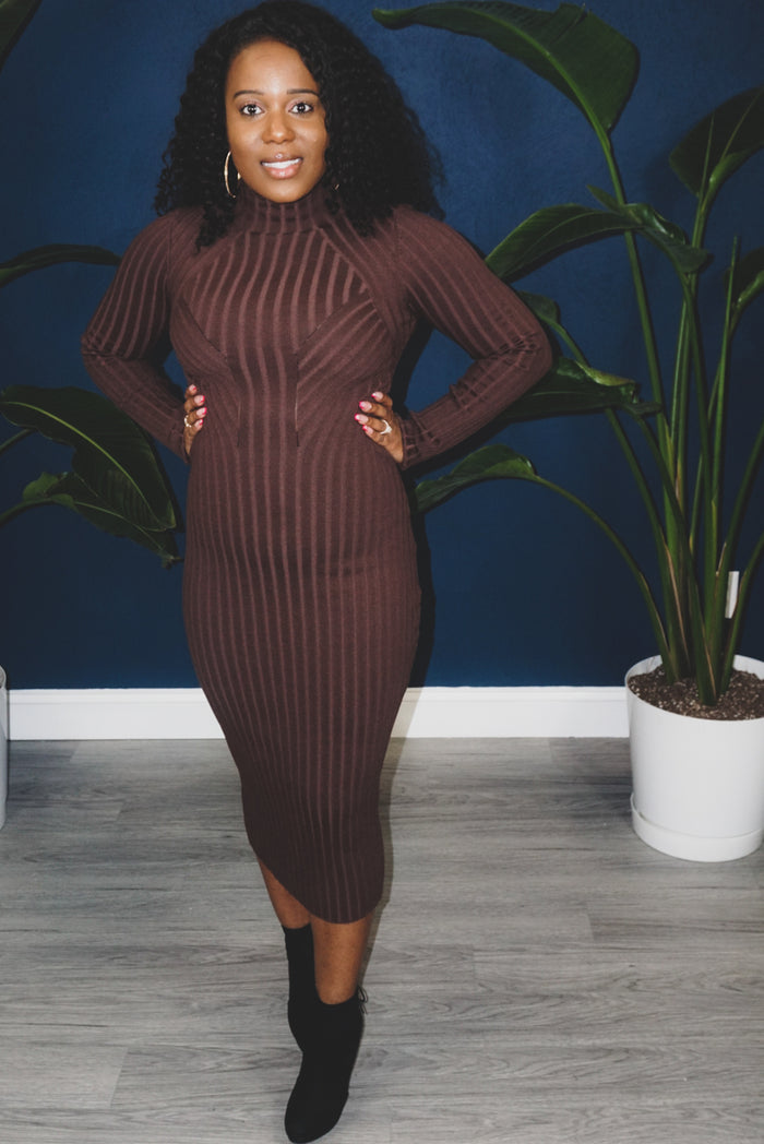 Miss Me Midi Dress- Brown