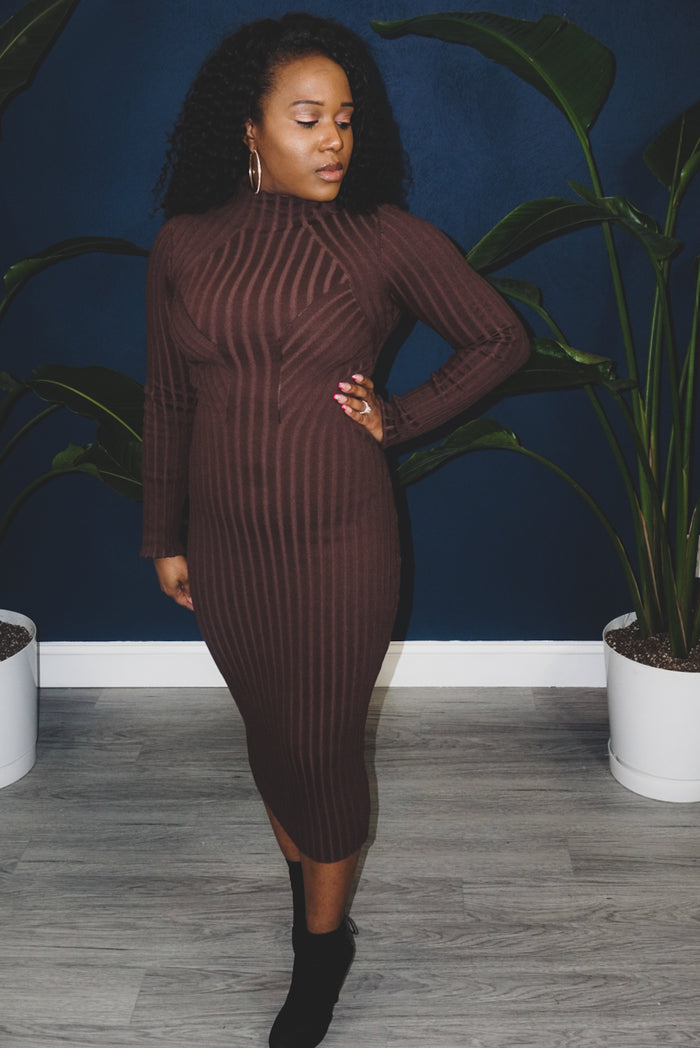 Miss Me Midi Dress- Brown