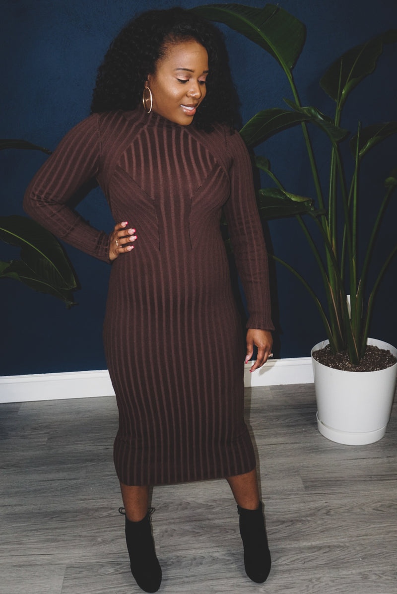 Miss Me Midi Dress- Brown